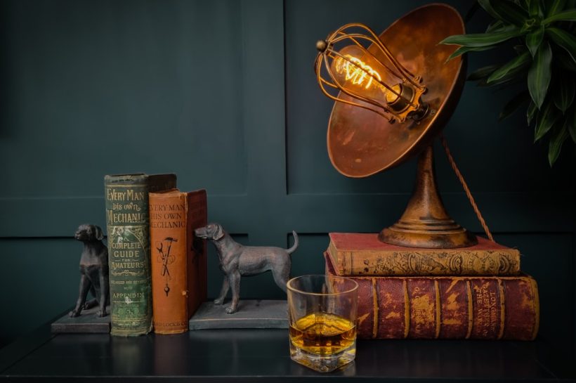 Photo industrial brass pharmacy floor lamp